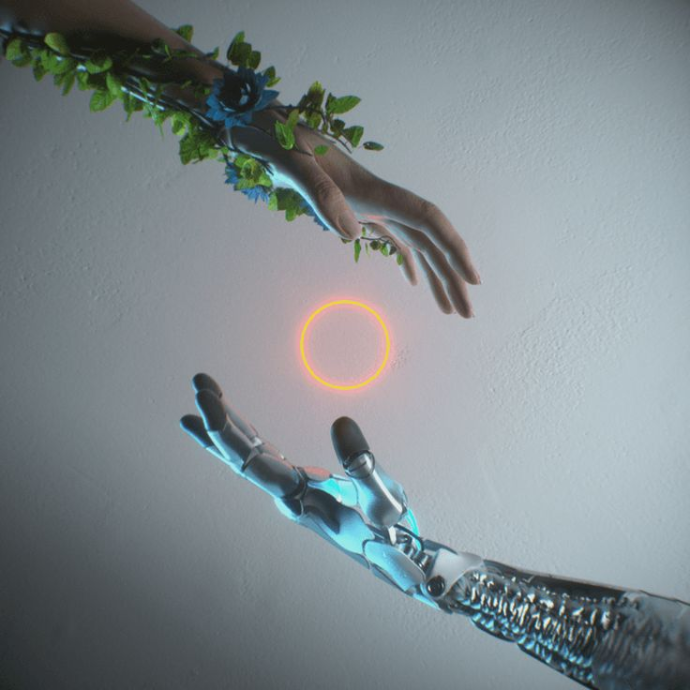 AI technology hand interacting with digital sphere